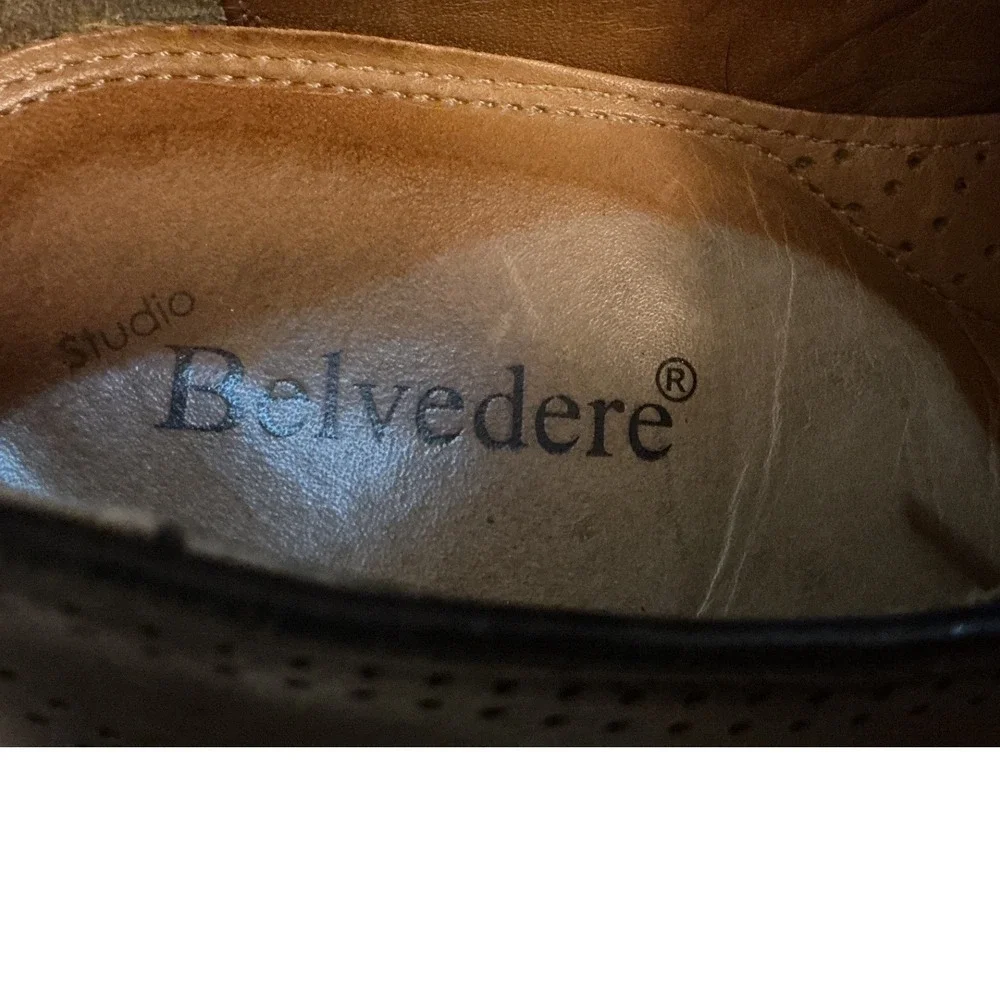 Belvedere Mens‎ Brown Leather Wingtip Oxford Brogue Dress Shoes Hybrid Sole 9D